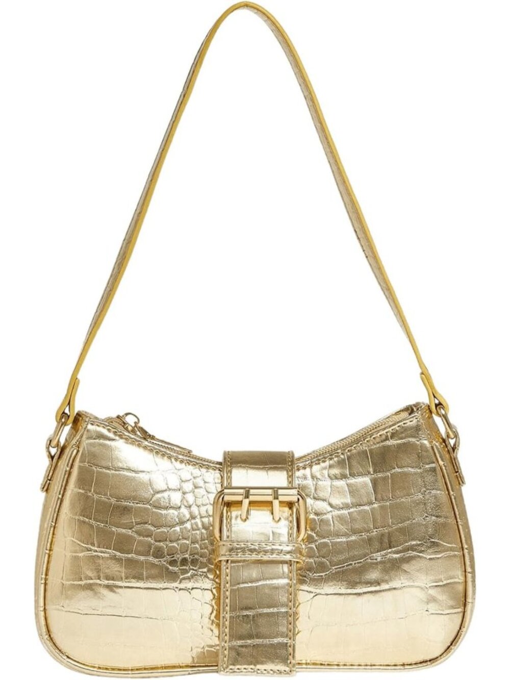 Trendy Metallic Buckle PU Leather Shoulder Bag | Gold Small Purse for Weddings